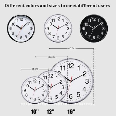 Plumeet Extra Large Silent Wall Clock, 40.6cm Soundless Non-Ticking Quality Black Quartz Wall Clock Decorative Home/Kitchen/Office/School Clock, Easy to Read (White) (Silver, 30 cm)