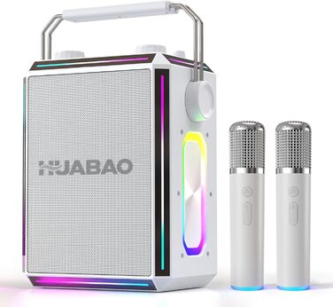Портативна Bluetooth-колонка караоке з 2 бездротовими мікрофонами, RGB-підсвічуванням, регулюванням високих та низьких частот, ефектами голосу, AUX/USB/TF/OTG, 6,5 мм роз'єм, для вечірок (біла)