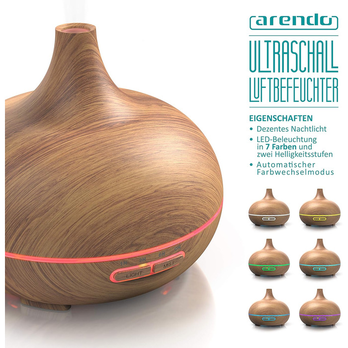 Зволожувач повітря 2,5 л тихий - 7 LED кольорів, 2 режими випуску пари, аромадифузор, для вітальні, дитячої кімнати, спальні - білий