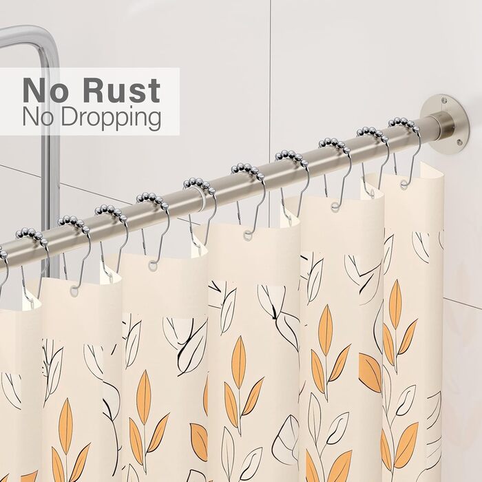 Кутова штанга для душової кабіни L-подібної форми, регульована, з 12 гачками та підставкою для стелі, срібна (99,1 см – 215,3 см)