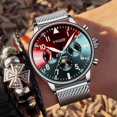 Чоловічий годинник, автоматичний механічний, на зап'ястя, аналоговий, з датою, з нержавіючої сталі. С-подібний ремінець, спортивні годинники, подарунок (сріблястий)