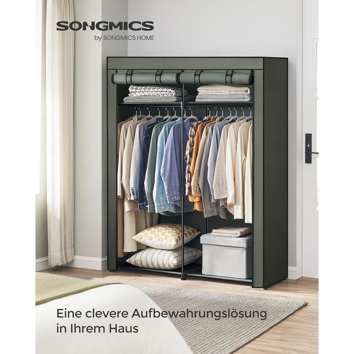 SONGMICS Storage Cabinet, Portable, with Hanging Rod, Foldable, Wardrobe, Bedroom, Office, 140 x 43 x 174 cm, RYG02GY (Beige Green)