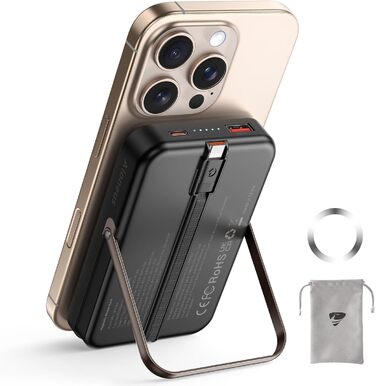 Портативний зарядний акумулятор Powerbank MagSafe 10000mAh з бездротовою зарядкою, USB-C, для iPhone, AirPods (Чорний)