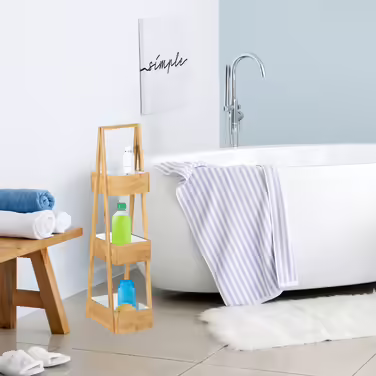 Relaxdays Bamboo Bathroom Shelf with 3 Shelves