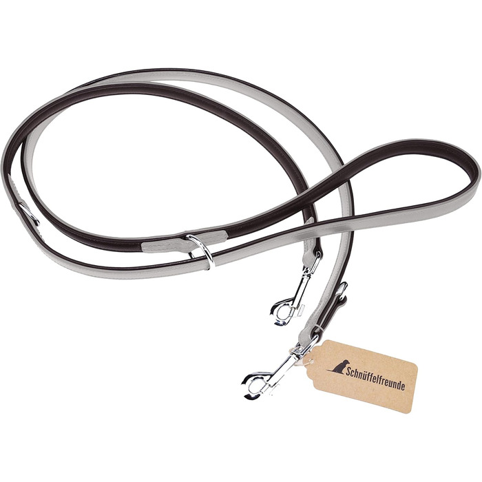 Leather Dog Leash - Training Leash - Leather Leash for Dogs - Leash 3-Way Adjustable, for All Dogs (230cm, Grey)