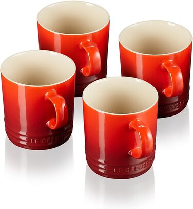 Le Creuset 4-Piece Stoneware Mug Set, 350 ml each, Cherry Red, 79113350600000