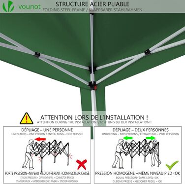 VOUNOT® Gazebo 3x3m with 4 Side Walls & 4 Sandbags, Pop Up Folding Gazebo, Foldable Garden Tent Party Tent, including Bag, Grey (Green + 4 Side Walls)