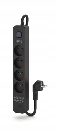 Мережний фільтр Kerg 3м, 4 розетки, USB-A + USB-C