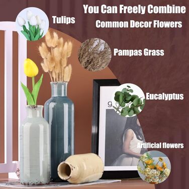 Набір керамічних ваз у 3 штуках, кольоровий, стиль кантрі, рустикальний, для декору полиці, столу, каміна, вітальні, кухні, прихожого. Кольори: сірий, блакитний, бежевий