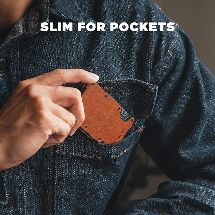 Кредитне шкіряне портмоне VULKIT з відділенням для грошей, RFID-захист, AirTag, для чоловіків (Lite-retro Brown)