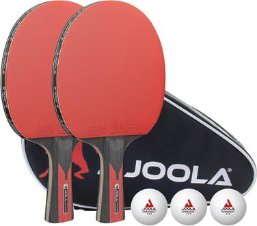 JOOLA Table Tennis Set Duo Carbon 2 - Table Tennis Paddles, Balls & Case - Red/Black, 6-Piece Single