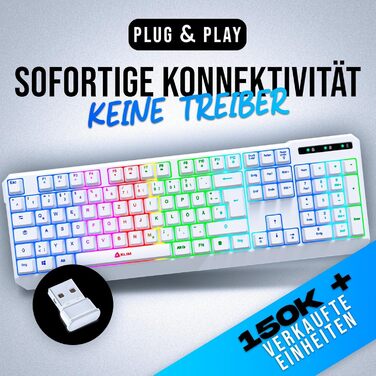 KLIM Chroma Wireless Gaming Tastatur: Бездротова ігрова клавіатура з RGB підсвічуванням, тиха, ергономічна, водонепроникна, для PC, Mac, PS4, PS5