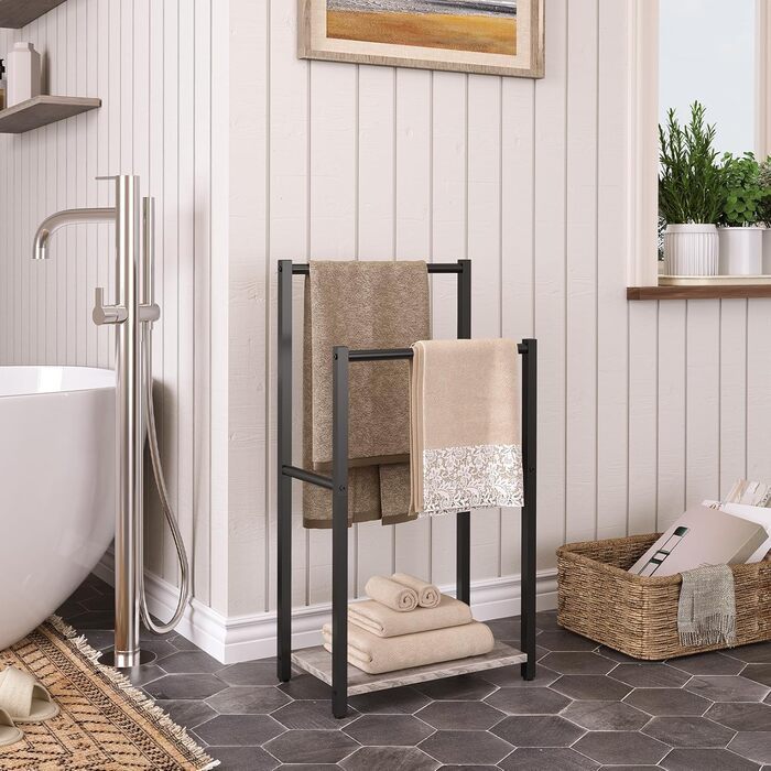 HOOBRO Тримач для рушників, підставка для рушників, драбина для рушників стояча з 2 перекладинами, для рушників, одягу, ковдр, газет, економія місця, стабільна, білий та натуральний колір, EWN02LB01 Білий + Натуральний (Греж + Чорний)