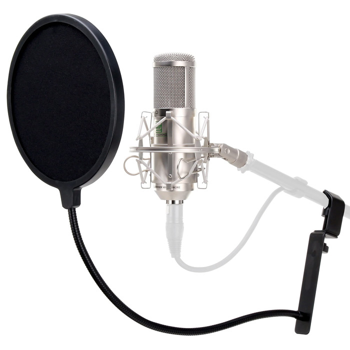 Pronomic CM-100S Студійний конденсаторний мікрофон XLR з поп-фільтром, павуком, кейсом та вітрозахистом, сріблястий