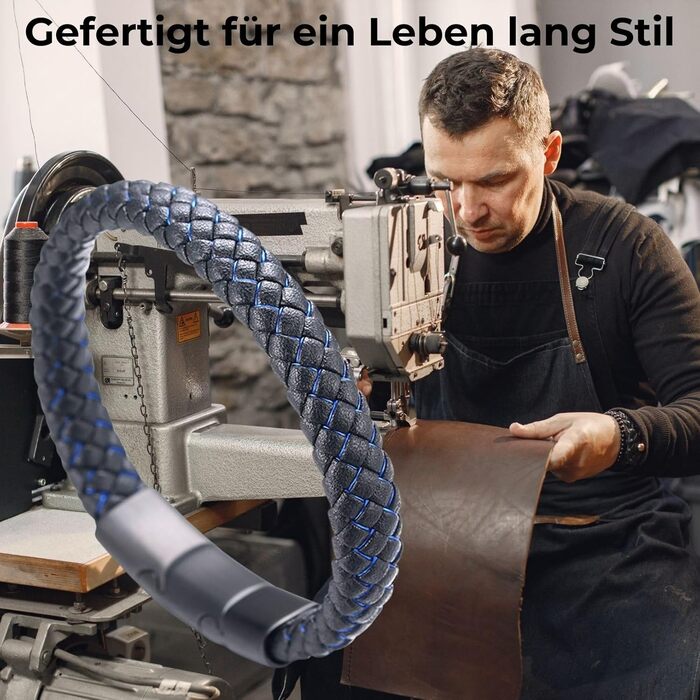 Чоловічий браслет Halukakah Solo з натуральної шкіри, чорний колір, регульований розмір 21.5-23 см, з нержавіючою сталею та шнуром червоно-синього кольору. Безкошовна подарункова коробка.