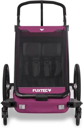 Фуктек Причіп для велосипеда Sportfux на 2 місця, з сумкою, світловідбивачами, ручкою-штовхачем, захистом від дощу та сонця, складний, фіолетовий FX-FA1