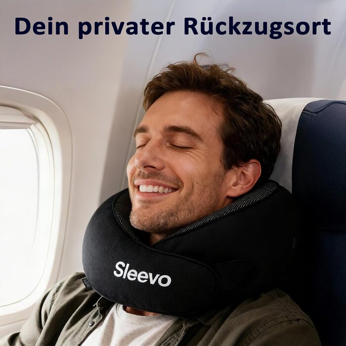 Подушка для шиї з Memory Foam - Подушка-вишенка для подорожей - Ергономічна подушка для літака та подорожей, з сонцезахистом та можливістю прання, з чохлом - Чорний (L)