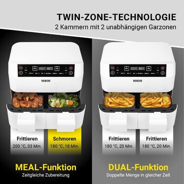 Фритюрниця без олії Heißluftfritteuse Midnight Edition 7.6 л, білий колір, 1800 Вт, 7 програм, цифровий дисплей