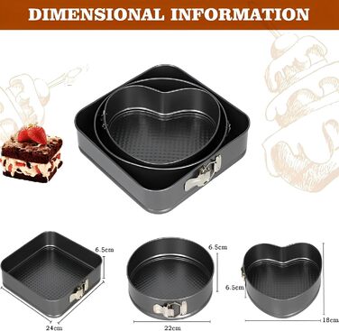 Набір форм для випічки: квадратні, круглі, серцеподібні, 20/22/24 см, знімний дно, антипригарне покриття