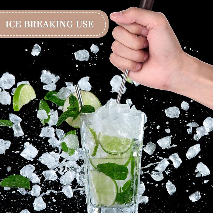 4-Piece Canvas Ice Scraper and Crusher Set with Stainless Steel Ice Pick with Safety Cover, Wooden Handle and Sheath, Wooden Ice Crusher Hammer for Crush Ice Tools Bartender Bar Kitchen Accessories