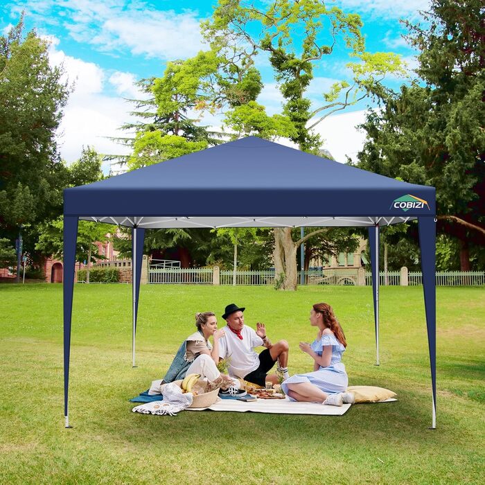 COBIZI Pop-up Pavilion 3x3, Folding Pavilion 3x3 Waterproof, Stable, Winterproof |8x Pegs|4x Wind Rope|UV Protection 50+|High-Density Tarpaulin| Pavilion Folding 3x3m Party Tent Folding Pavilion 3x3 Garden Pavilion (Navy Blue, 3x3m with 4 Side Walls)