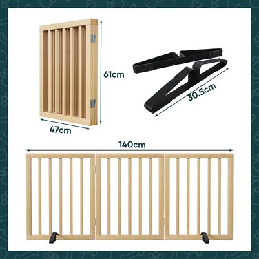 Бамбукове переносне захисне ґратка для собак Semiocthome, 3 секції, для дому, 61 см (H), розширюється до 140 см