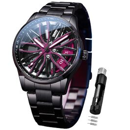 Чоловічий годинник OLEVS Quartz зі сталі з дизайном автоколеса, водонепроникний спортивний годинник з підсвіткою (модель 9937, фіолетовий)