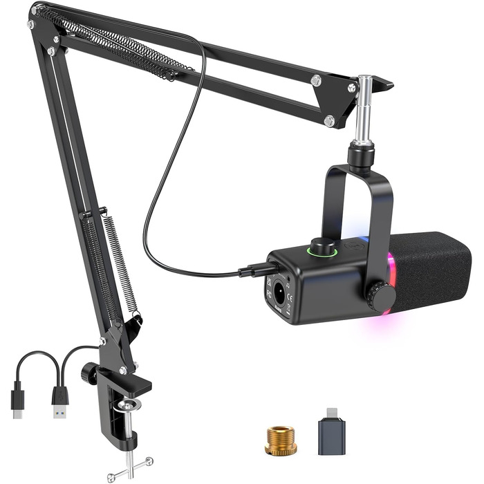 Мікрофон ZealSound XLR/USB для подкастів з RGB підсвічуванням та регулятором гучності | Для студії, стрімінгу, YouTube, геймінгу | Сумісний з PC, Mac, PS4-5, мікшером KD8S