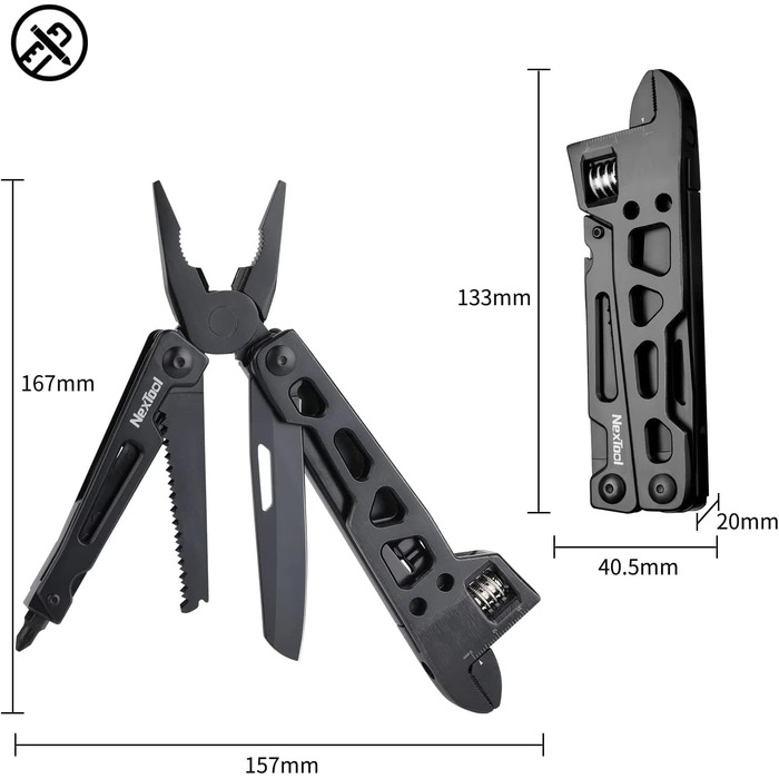 NexTool Multitool, 11-in-1 Multitool Tool, Folding Stainless Steel, Multifunction Tool with Knife, Scissors, Bottle Opener, and Wood Saw, 9 Screwdrivers, Nylon Pouch for Gifts for Men (Pliers)