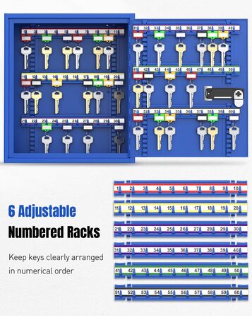 Шкафчик для ключів Uniclife на 60 позицій з комбінацією та ключовим замком, цифровий сейф, органайзер для ключів з регульованими полицями