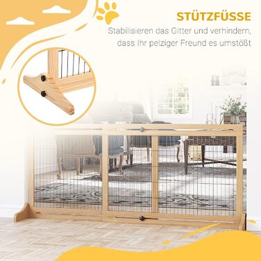 PawHut Wooden Pet Gate - Extendable Dog Barrier with Footrest, Freestanding Safety Gate for Stairs, Fireplace, Oven - 104-183 x 36 x 69 cm