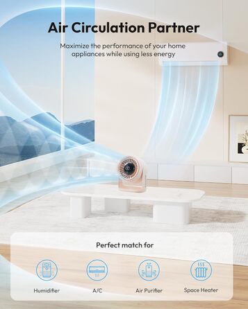 Настільний вентилятор Gaiatop з керуванням Touch, акумулятор 4000 mAh, 5 швидкостей, тихий міні-вентилятор з LED-дисплеєм, нахил 90°, зарядка через USB-C, для офісу, спальні, дому (Рожевий)