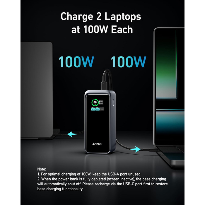 Power Bank Anker Prime 200W, 20000 mAh, Чорний: Швидка зарядка для iPhone, Samsung, MacBook та ін.