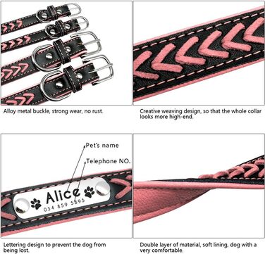 Шкіряний нашийник для собак та котів Berry з регулюванням та іменником, Rosa (L: 37-47 см)