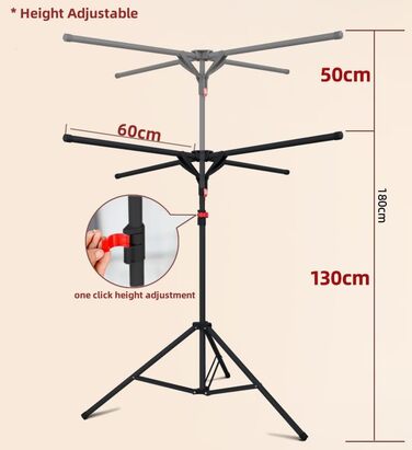 Сушарка для білизни Standtrockner Hoch Klappbar - розкладна сушарка для білизни з 4 крилами для балкона, в приміщенні та на вулиці (білий/чорний)