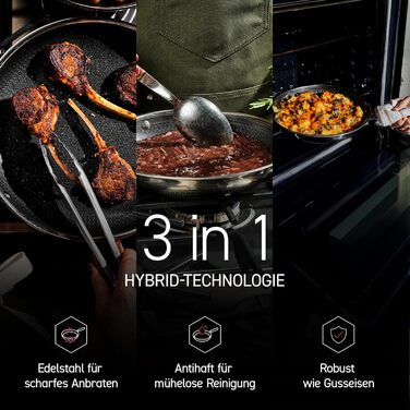 Сковорода HexClad Hybrid Ø 20 см – нержавіюча сталь з сотовою структурою, антипригарне покриття, для всіх плит (індукція), безпечна в духовці та посудомийній машині