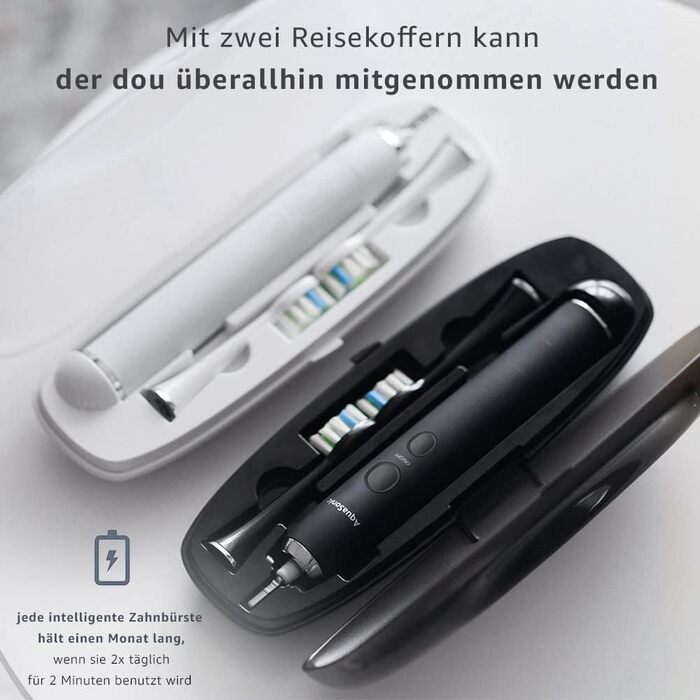 AquaSonic DUO PRO – Електрична зубна щітка з ультразвуком 40 000 VPM - 4 режими, Smart-таймер, UV-стерилізація, бездротова зарядка, 10 насадок ProFlex та 2 дорожні етиуси