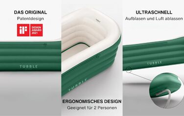 Надувна ванна Tubble® Royale 255 літрів - складана ванна для дорослих, 188 см, швидкий монтаж, для дому та вулиці, домашнє спа, крижана ванна (255 л, Emerald Green)