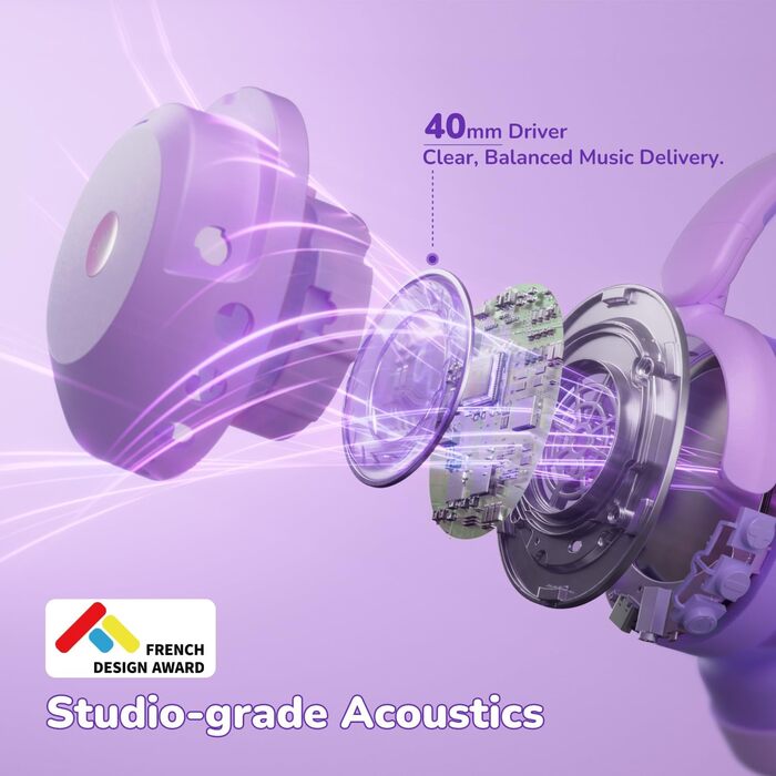 iClever Бездротові навушники з шумозаглушенням для дітей Bluetooth, 60 годин роботи, 80 дБ безпечний рівень гучності, зручна посадка, Bluetooth 5.4, AUX кабель для подорожей (білий, зелений, фіолетовий)