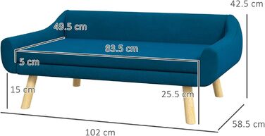 PawHut лежанка для собак з м'яким подушкою, лежанка для тварин з дерев'яним каркасом, знімний та пральний чохол, для середніх та великих собак, блакитна