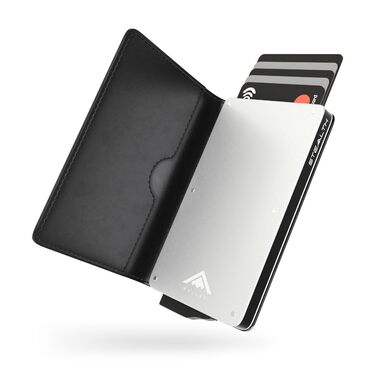 Гаманець чоловічий RFID захист Stealth Wallet - мінімалістичний алюмінієвий картхолдер зі шкіри (срібний/чорний)