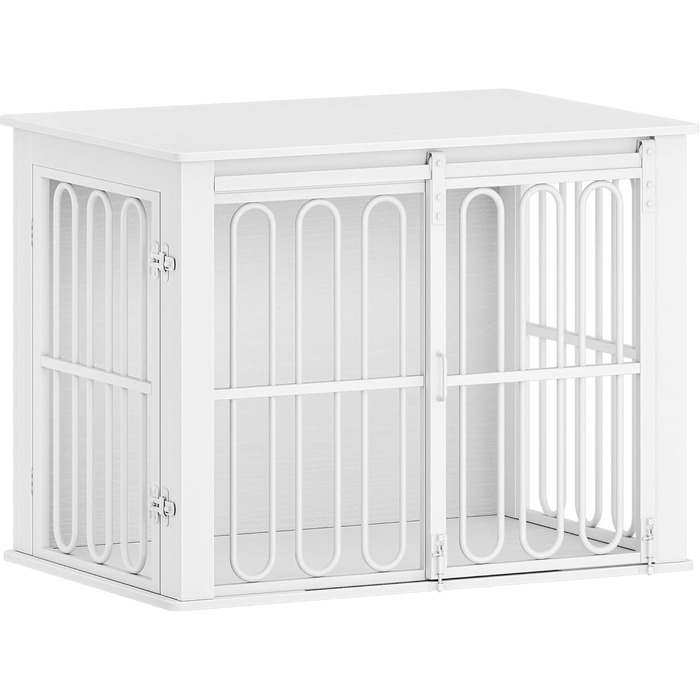 Дерев'яний вольєр для собак, 81 см, переноска для собак, клітка з 2 дверцятами, розсувні двері, для маленьких та середніх собак, міцний, з функцією столику, 81 × 55 × 62,4 см, білий
