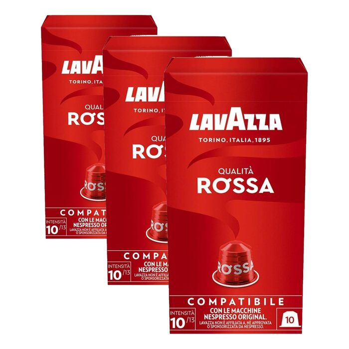 Кава Lavazza Qualità Rossa вTалієвий еспресо, сумісні з Nespresso Original, 10 алюминієвих капсул (набір 3 упаковки)