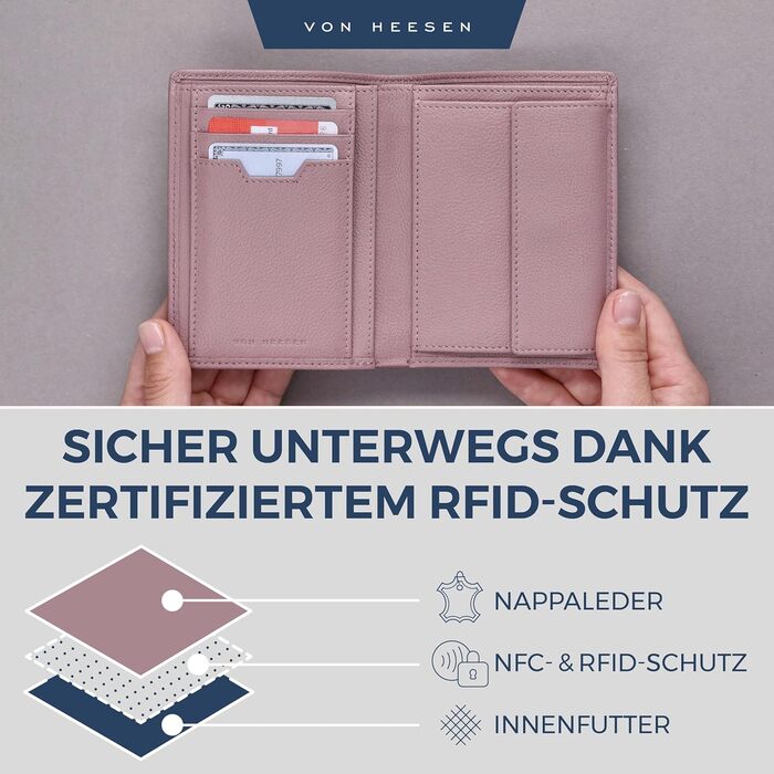 VON HEESEN Leather Wallet RFID Protection | Real Leather Wallet for Women & Men | Portemonnaie, Brieftasche, Wallet, Portmonee (Lavender)