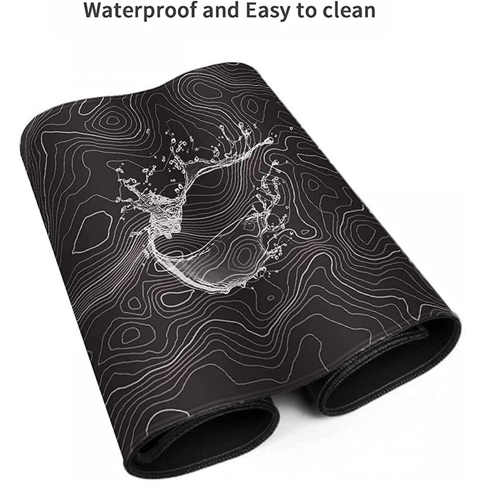 Великий килимок для миші AQQA (88,9 x 43,2 см) з топографічною картою, для геймінгу, офісу та ноутбука, чорний