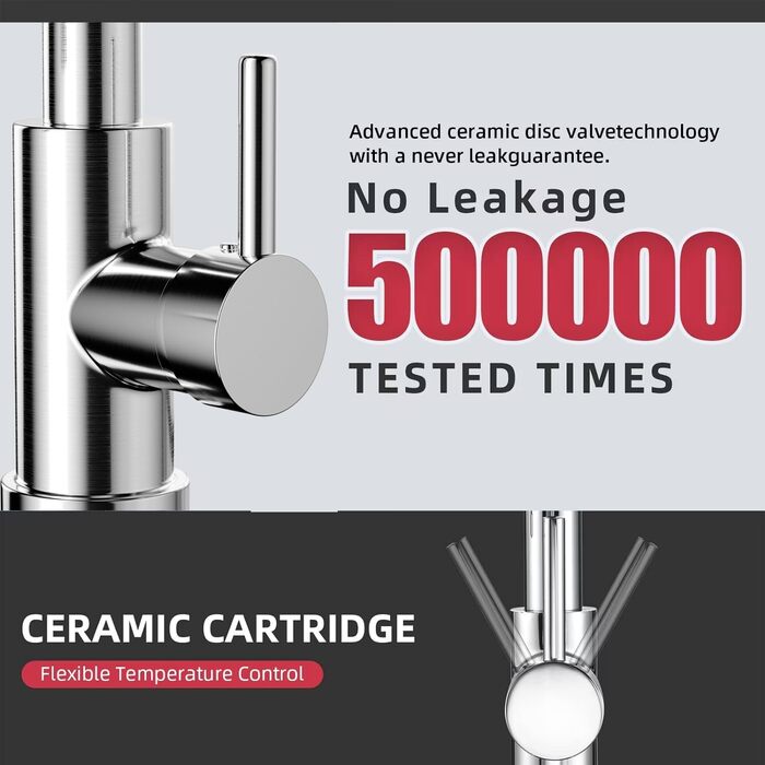 Змішувач для кухні Cobbe з висувним виливом, однорідний важіль, 2 режими розпилення, високий вилив (хром)