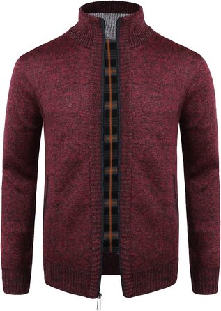 Чоловічий кардиган з флісовою підкладкою: стильна в'язана куртка, спортивна куртка, зимова куртка. Колір: темно-сірий (M, червоний)