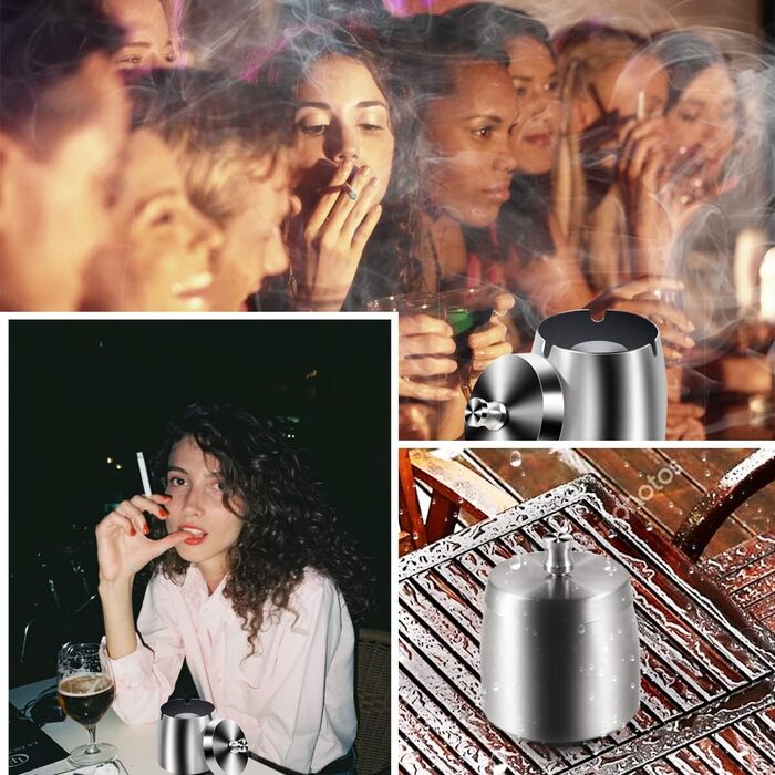 Попільничка для вулиці з кришкою: герметична, вітростійка, сталева попільничка для сигарет, срібна