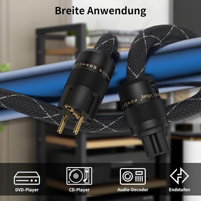 Hi-Fi мережевий кабель Tertullus OFC з роз'ємами Schuko та C15 для сабвуфера, підсилювача та AV-ресивера, 1.5м