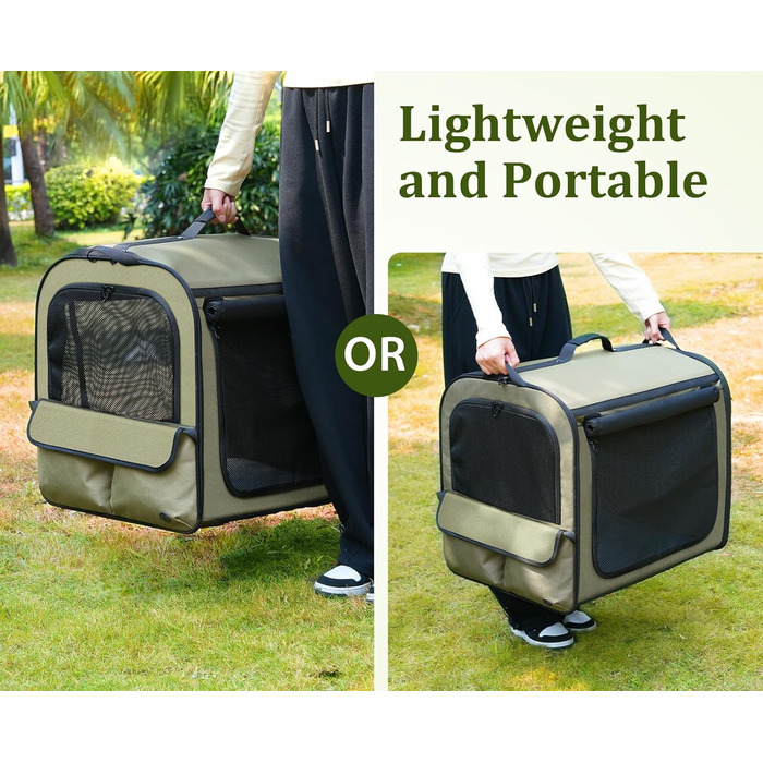 Транспортна переноска для собак Pecute: стабільна, складана, дихаюча, з ролетним вікном, 61 x 52 x 45 см (темно-зелений)